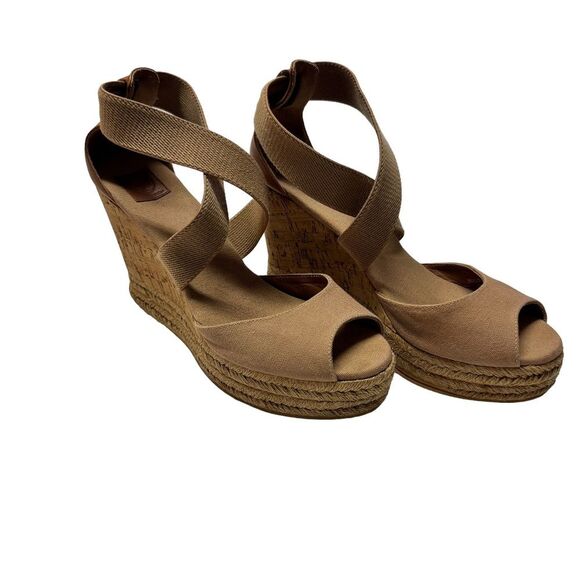 Tory Burch Women's Size 11 ‘Natanya’ Linen Blend Cork Espadrille Wedges - Picture 3 of 11